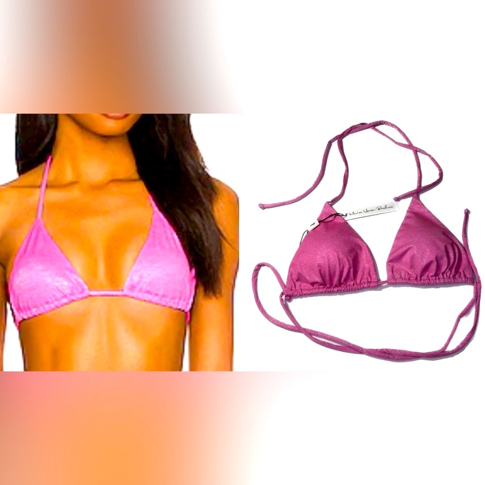 Monica Hansen Pink Lurex Triangle Bikini Top Shimmer Swim NWT M